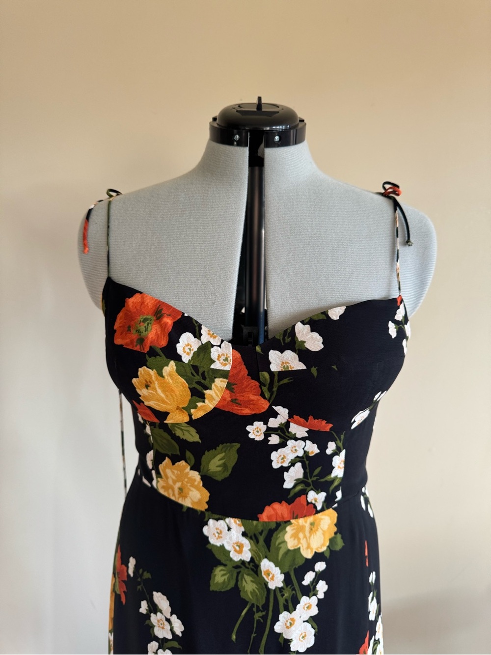 Reformation Maxi Dress with Tie Straps - Black/Yellow/Orange floral, size 12 - Picture 2 of 12